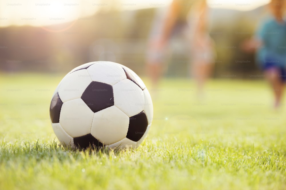 Close-up of soccer ball on grass lawn