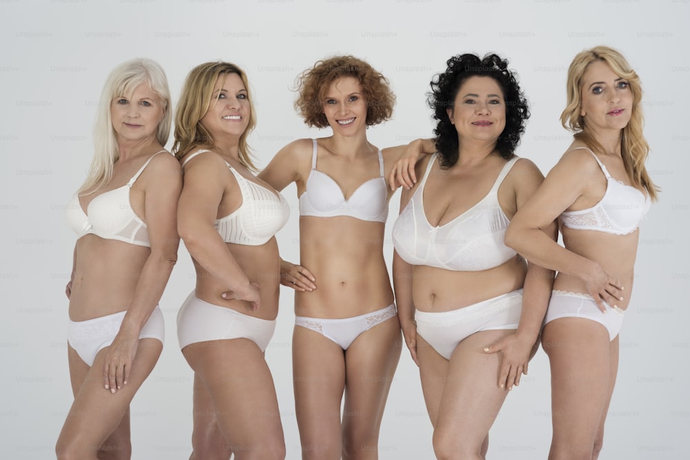 Group of natural women in classic lingerie