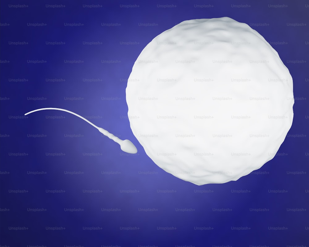Imagen del renderizador 3D. Espermatozoides que van al óvulo.  Fecundación. Concepto de inseminación.