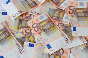 欧州通貨、貨幣、ユーロ紙幣。クローズ アップ。