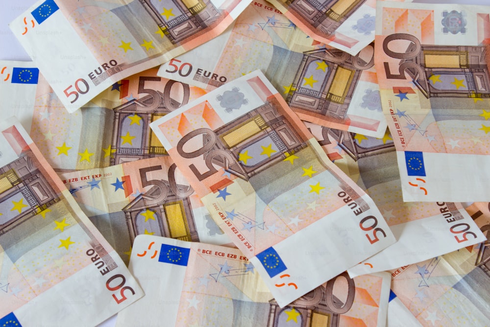 Moeda europeia moeda moeda euro notas de banco. Close-up.