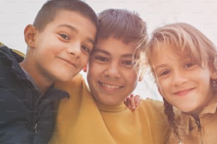 Portrait of medium group children. Looking at camera.