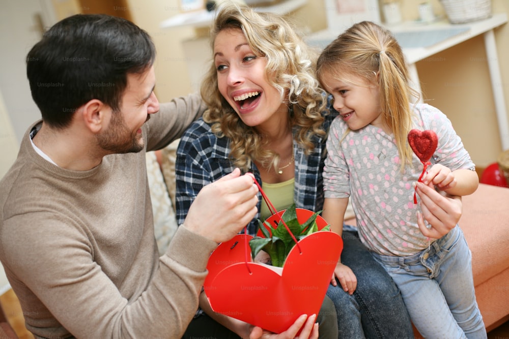 Smiling family celebrating mothers day.