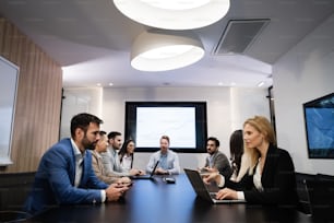 Business meeting and presentation  in modern conference room for colleagues