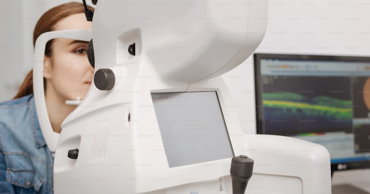 Eye testing equipment. Close up of medical equipment standing in the ...