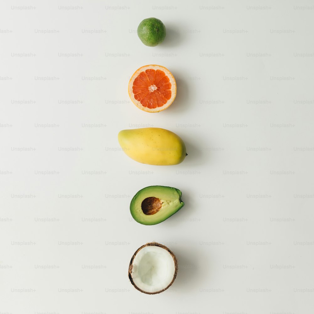 Creative layout made of summer tropical fruits. Flat lay. Food concept.