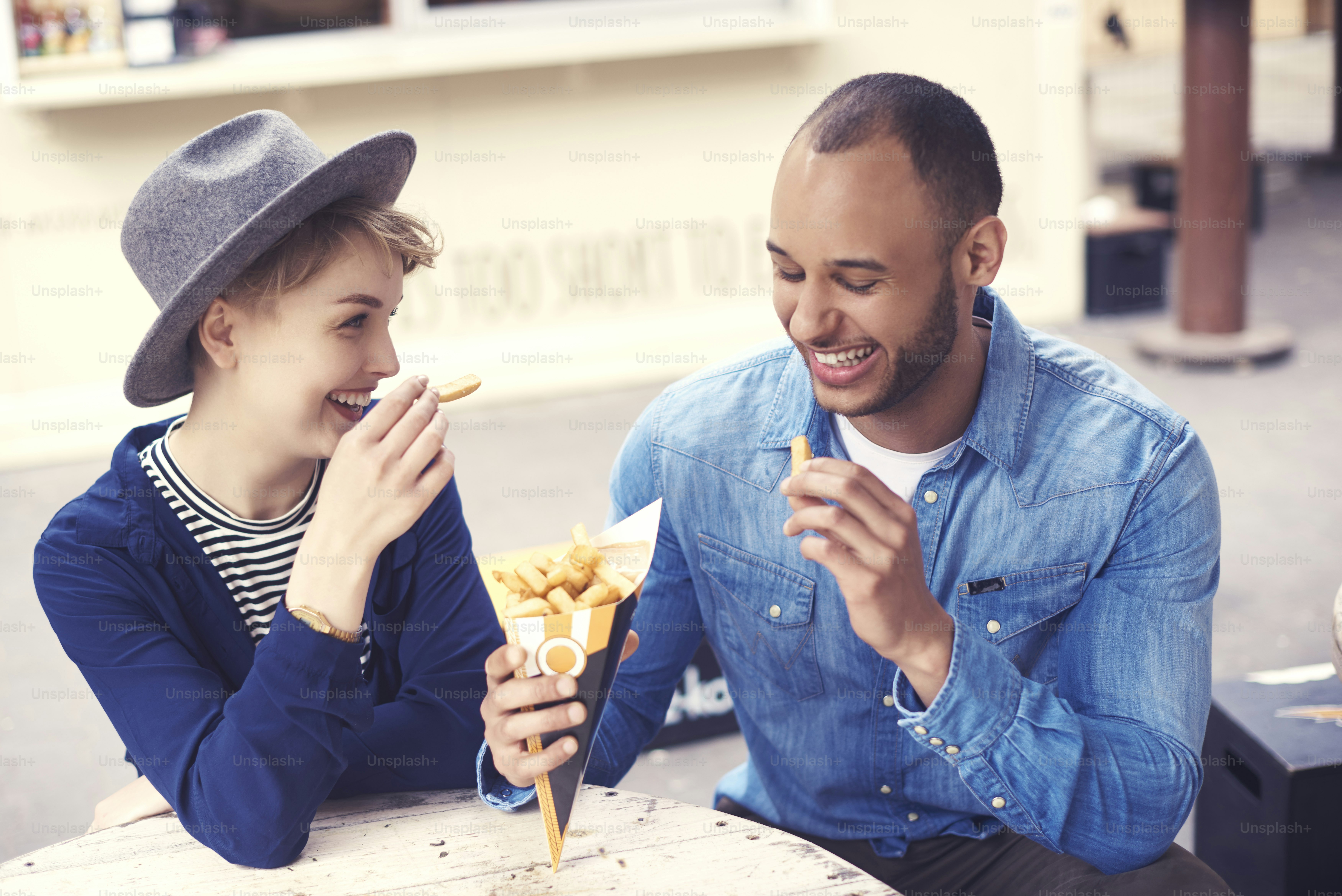 Young couple over dinner time