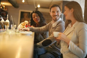 Young business people. Young business people on break.