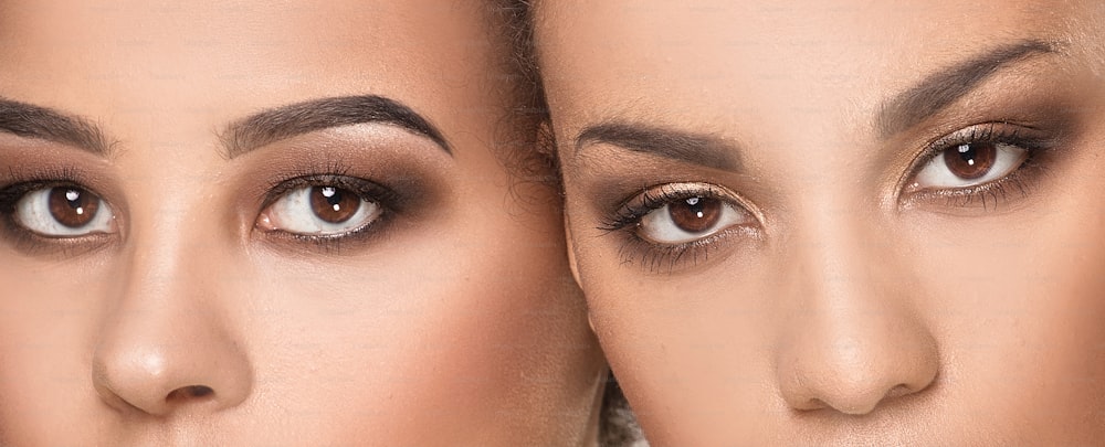 Deux jeunes femmes afro-américaines de beauté. Portrait en gros plan de belles filles avec un maquillage naturel.