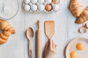 Cooking baking ingredients isolated on kitchen table