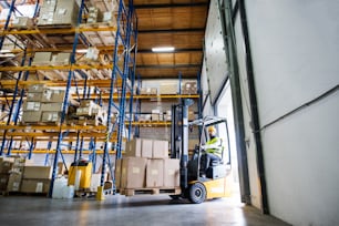 Man forklift driver working in a warehouse.Man forklift driver working in a warehouse.