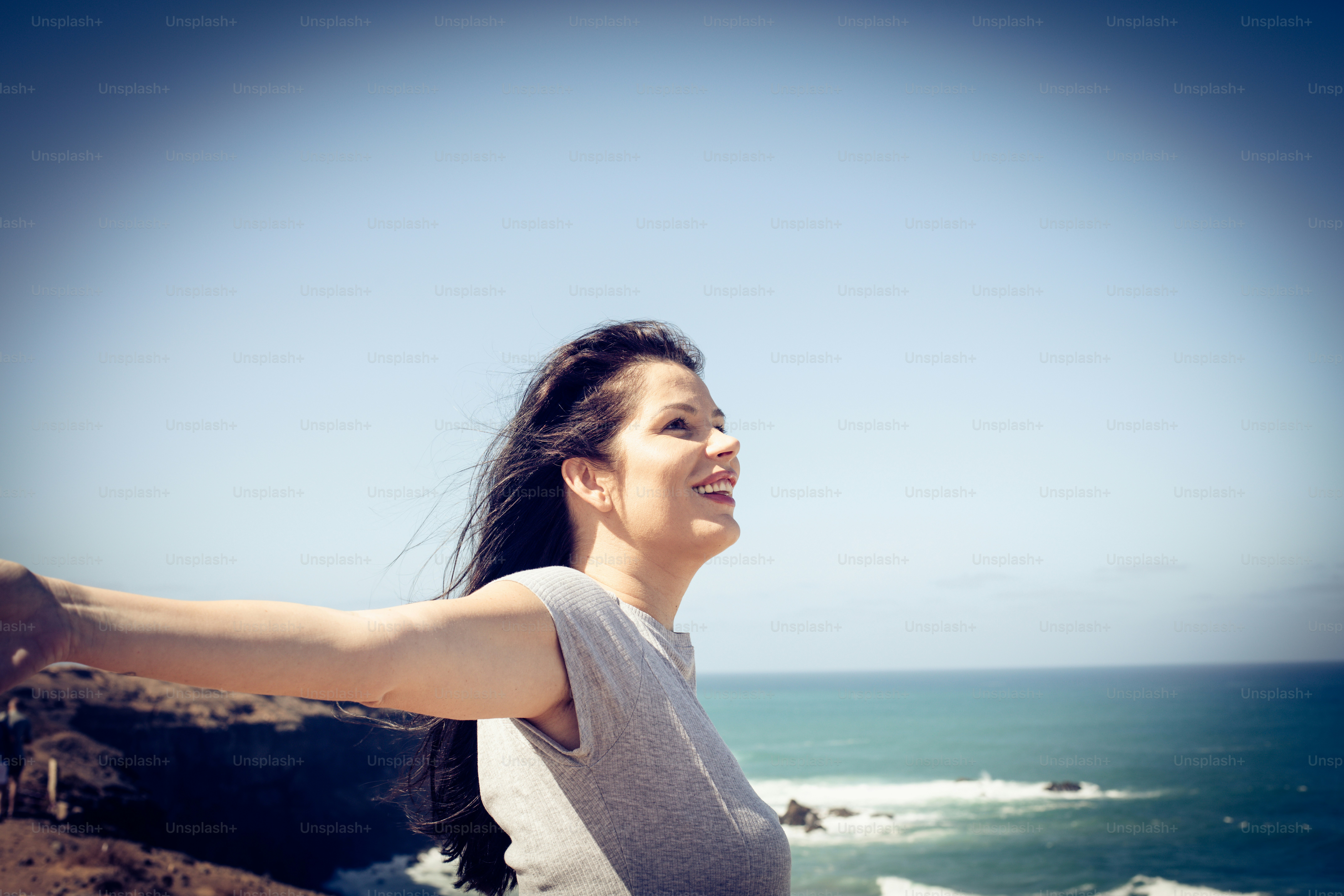 Summer wing in hair make me happy. Young woman.