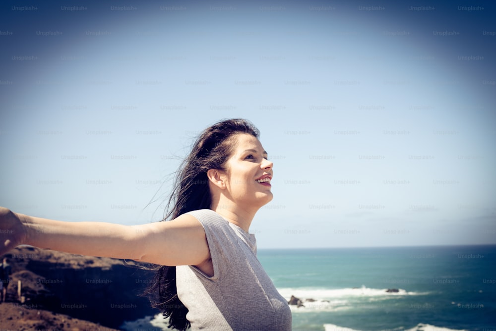 Summer wing in hair make me happy. Young woman.