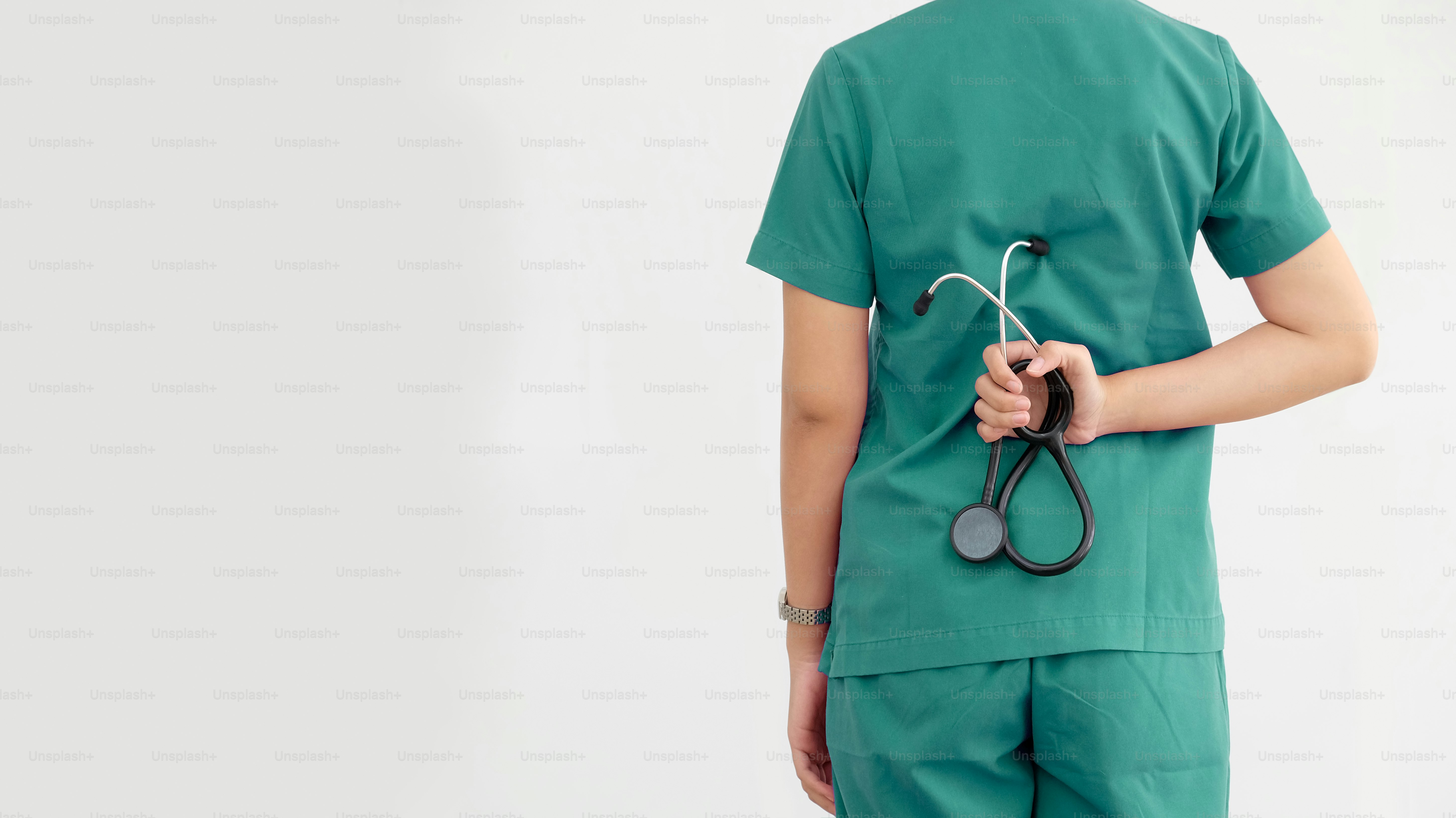 Back shot of medical physician doctor woman over white background ...