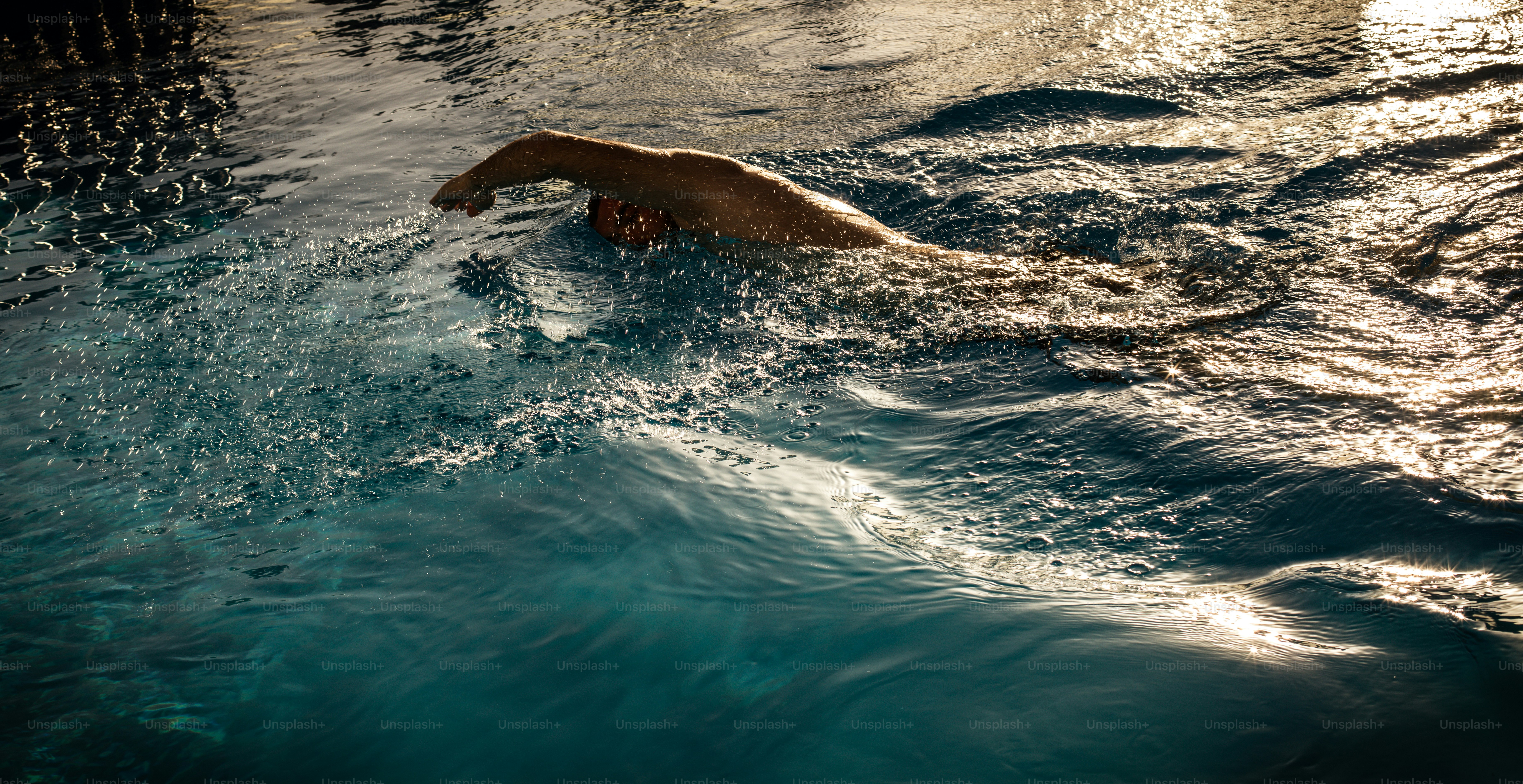 Man swimming in pool. Space for copy.