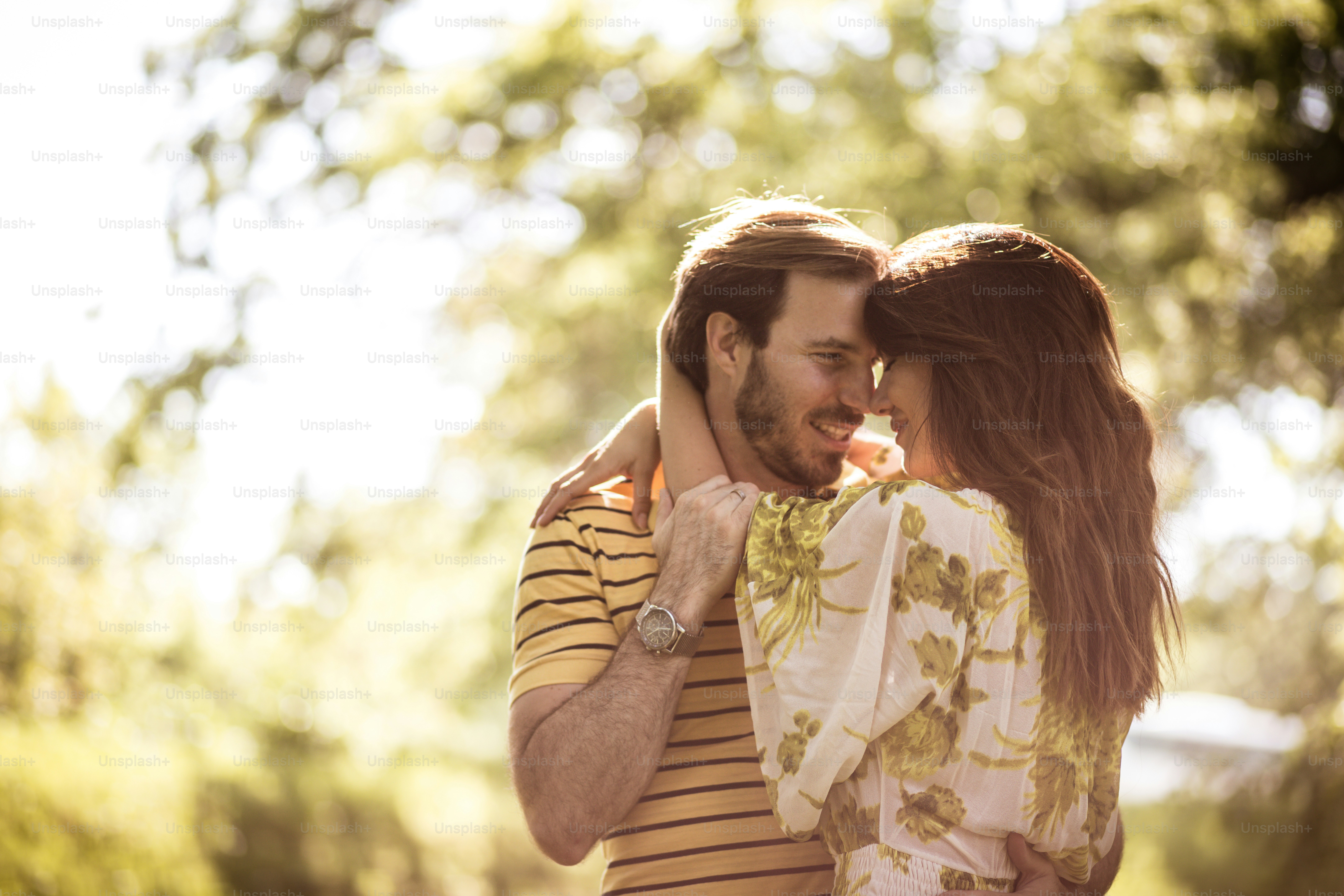 Couple in love Spring season. Close up.