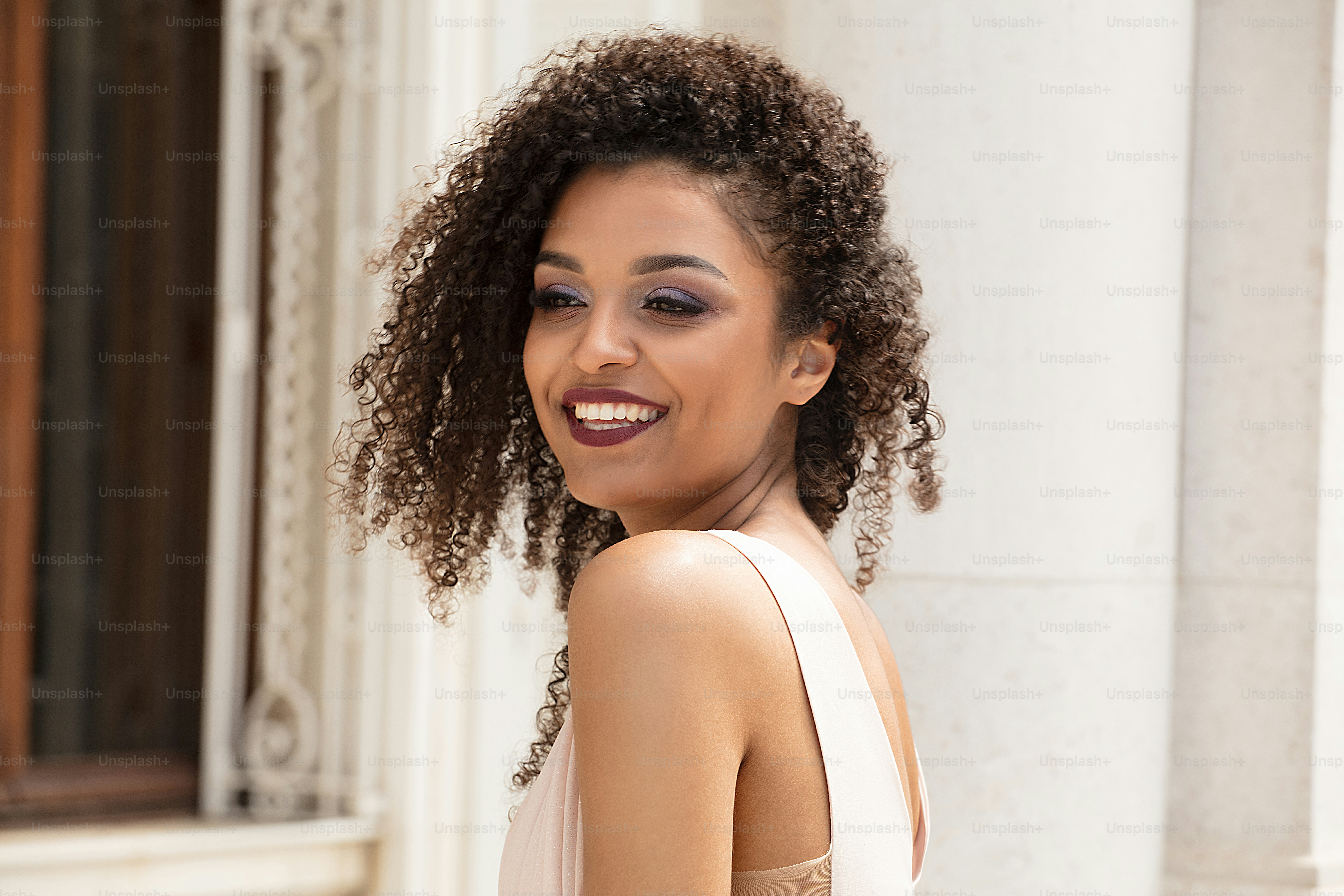 Beauty portrait of african american woman with gorgeous toothy smile ...