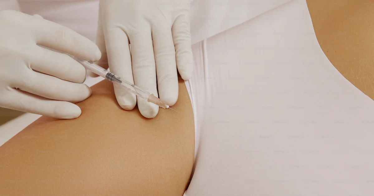 Gynecology Injection Woman got injection in the bikini zone. Concept of skin rejuvenation or ...