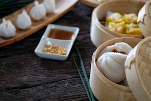 Dim Sum in bamboo basket.