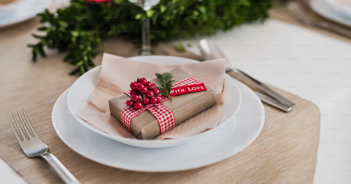 Slovakia Table A close-up of a table set for a dinner at home at Christmas time. photo ...