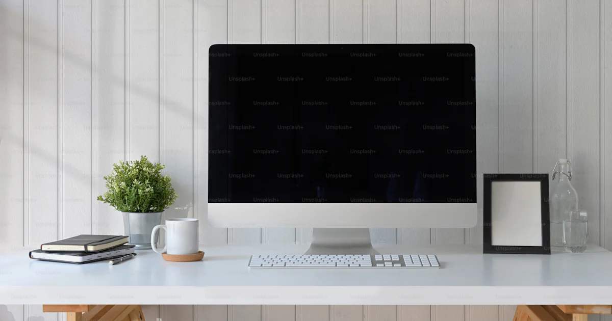 Computer Frame Portrait Hipster workspace computer, poster frame and gadget photo – Monitor ...