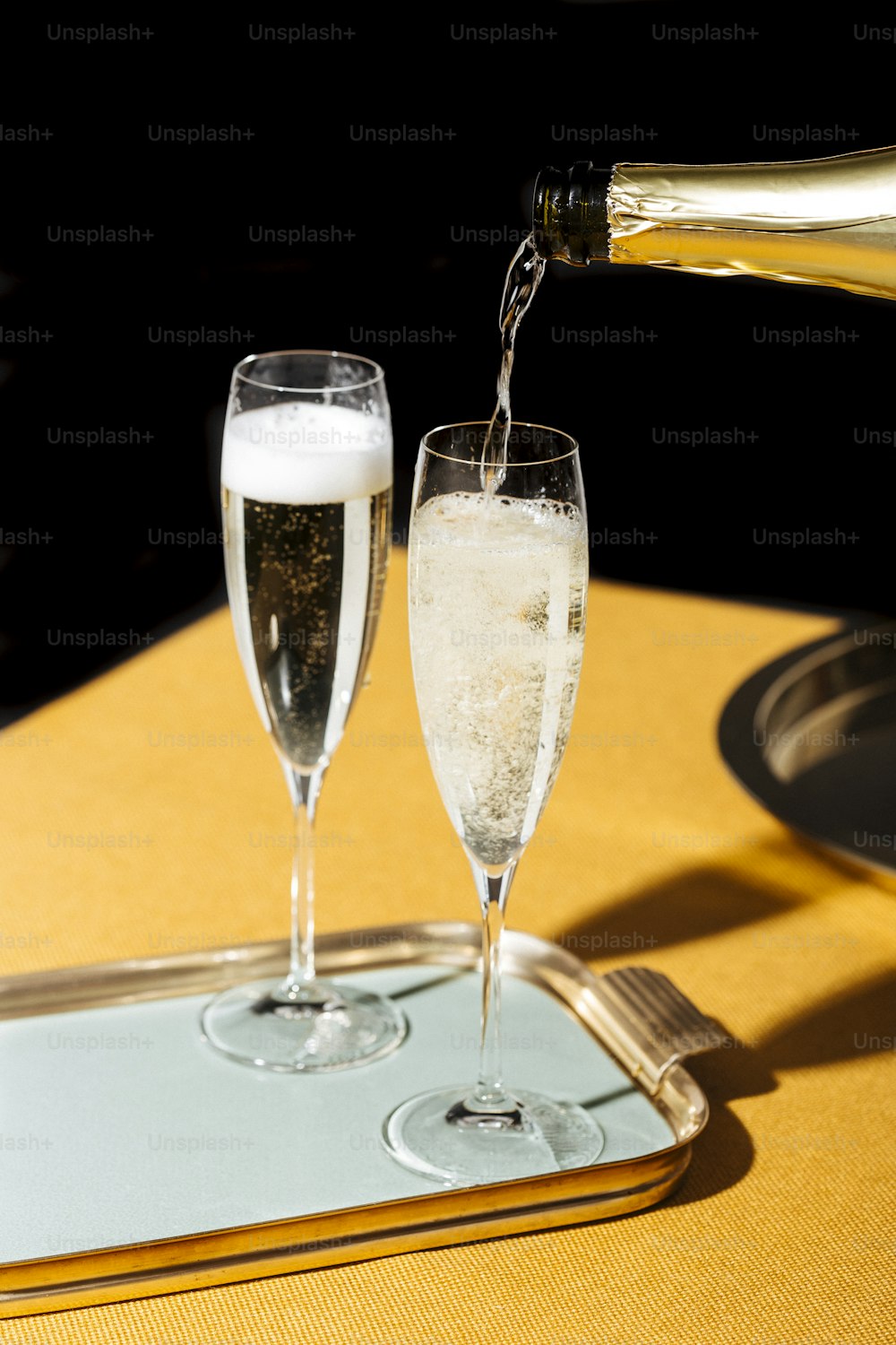 Flutes filled with sparkling Prosecco, in pop contemporary style. Prosecco is an italian white sparkling wine cultivated and produced in Valdobbiadene-Conegliano area.