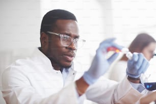 Experiments in the chemical laboratory. An experiment was carried out in a laboratory in transparent flasks.