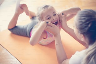 I love you so much. Mother and daughter working exercise.