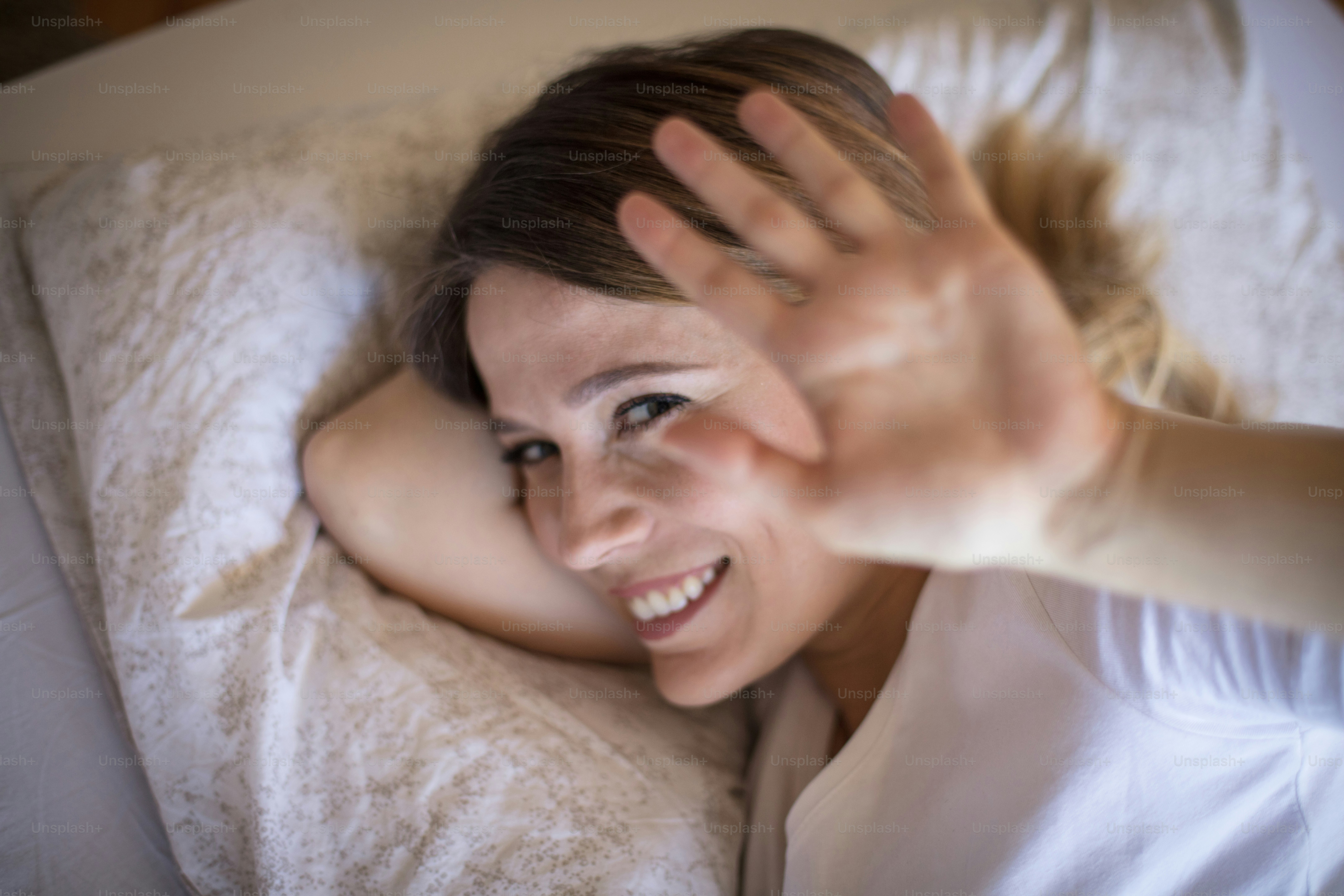 Good morning. Woman waking up.