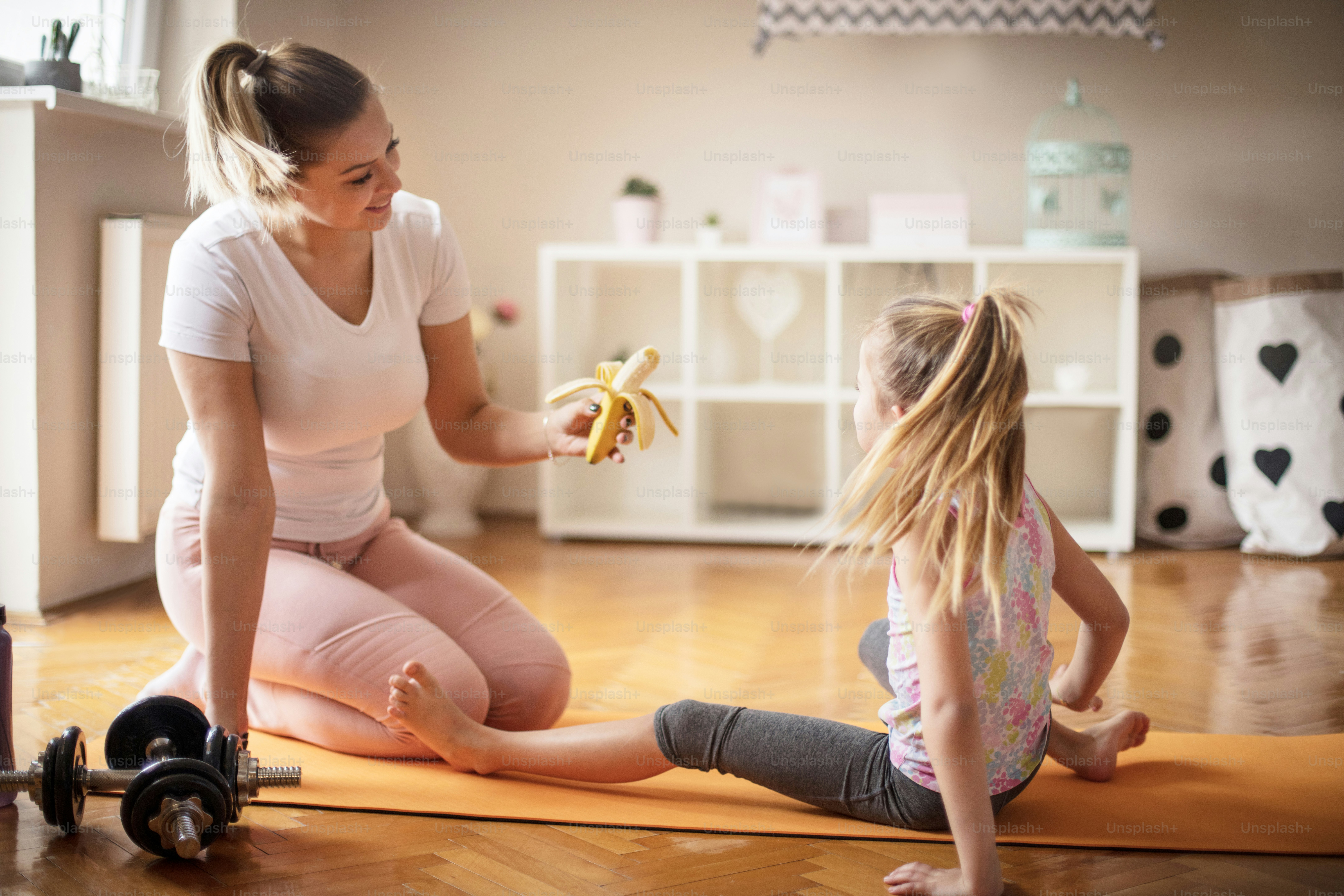 You need energy. Mother and daughter working exercise.
