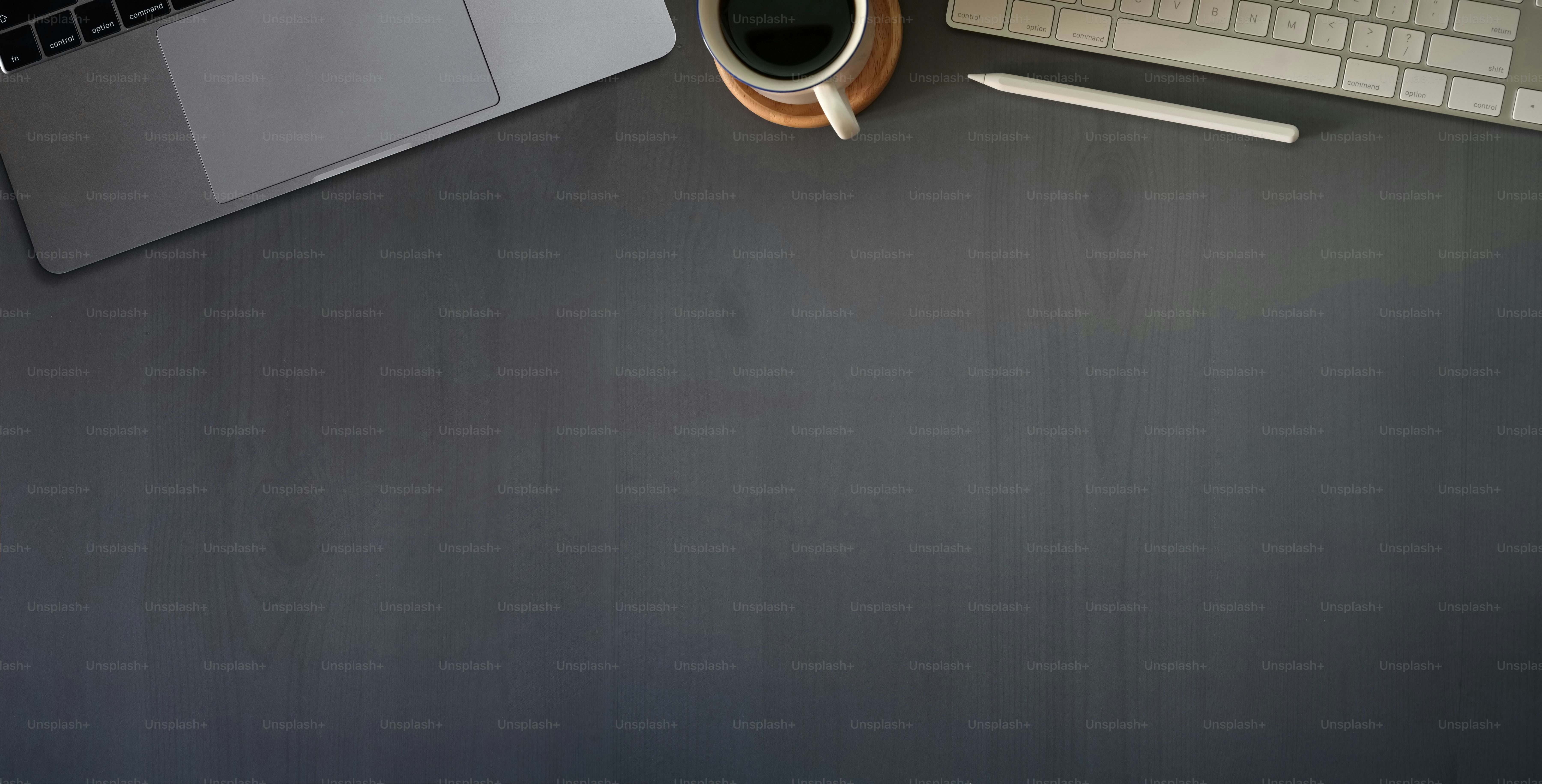 Top view grey workspace with office computer and copy space