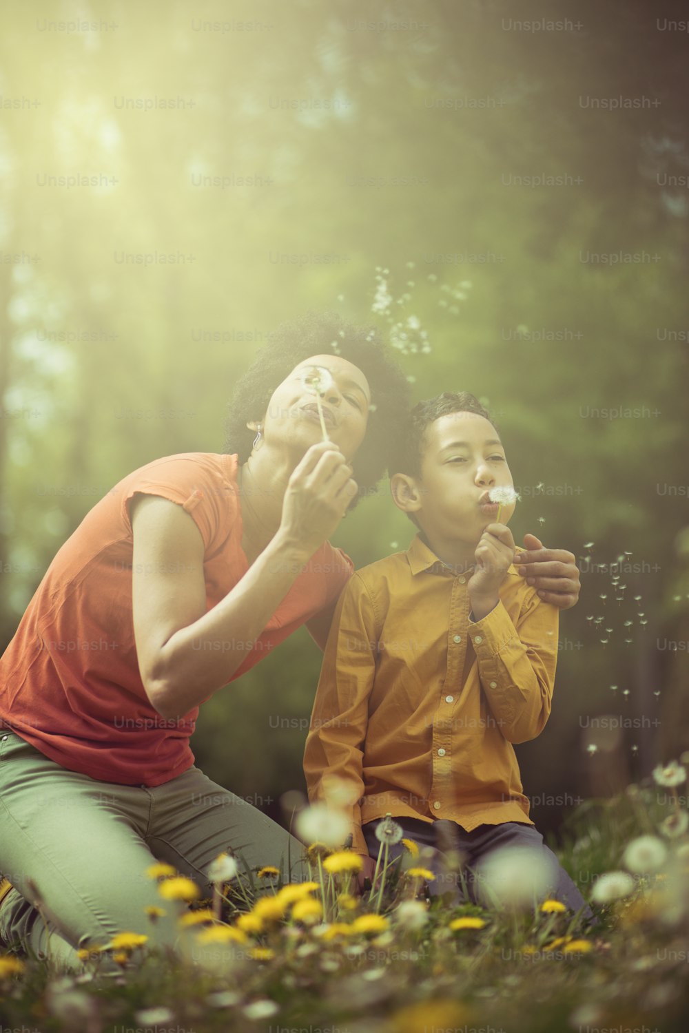 Special bond between son and mother. Mother and son in the park.