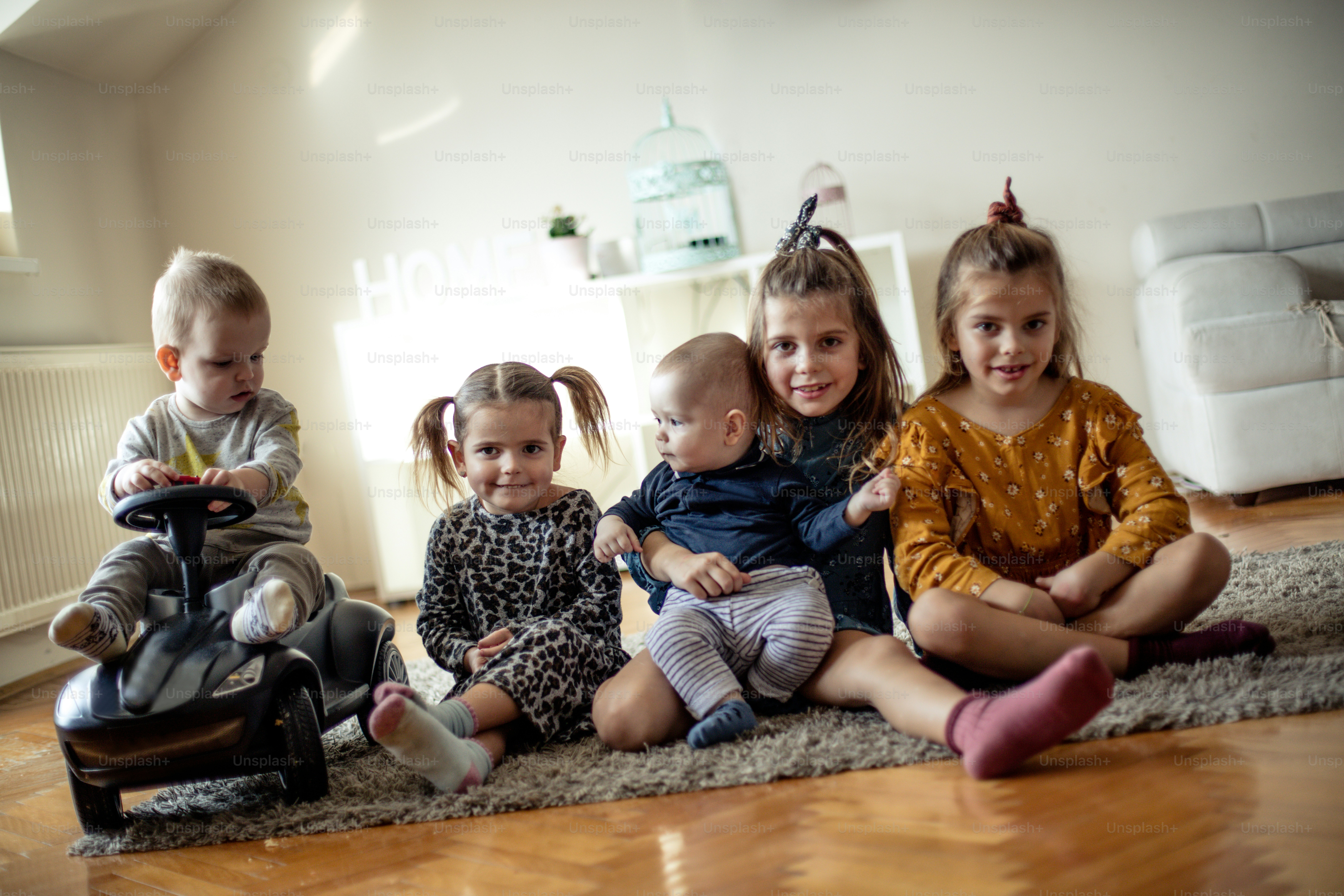 House full of love. Group of children at home.