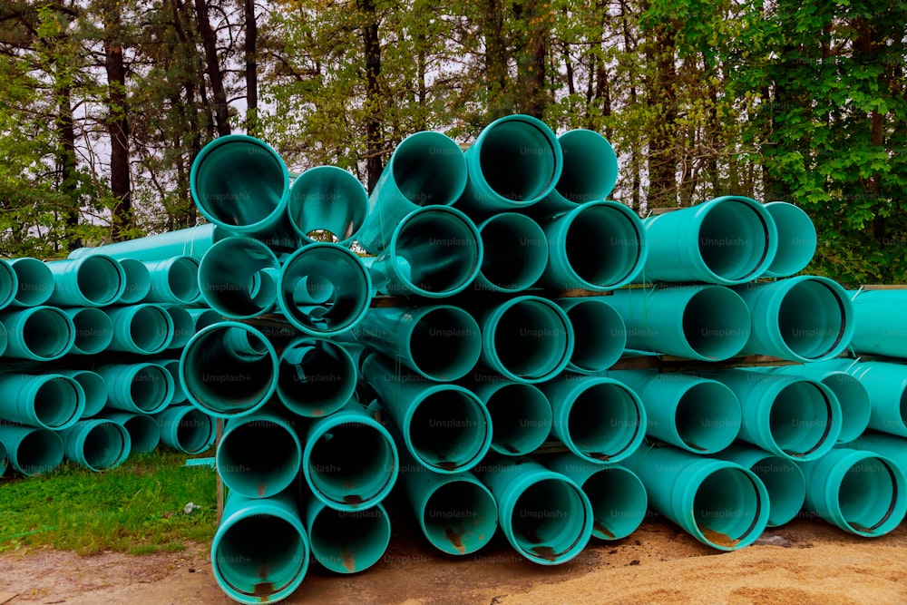 Large green industrial PVC sewer pipes road construction for drainage system