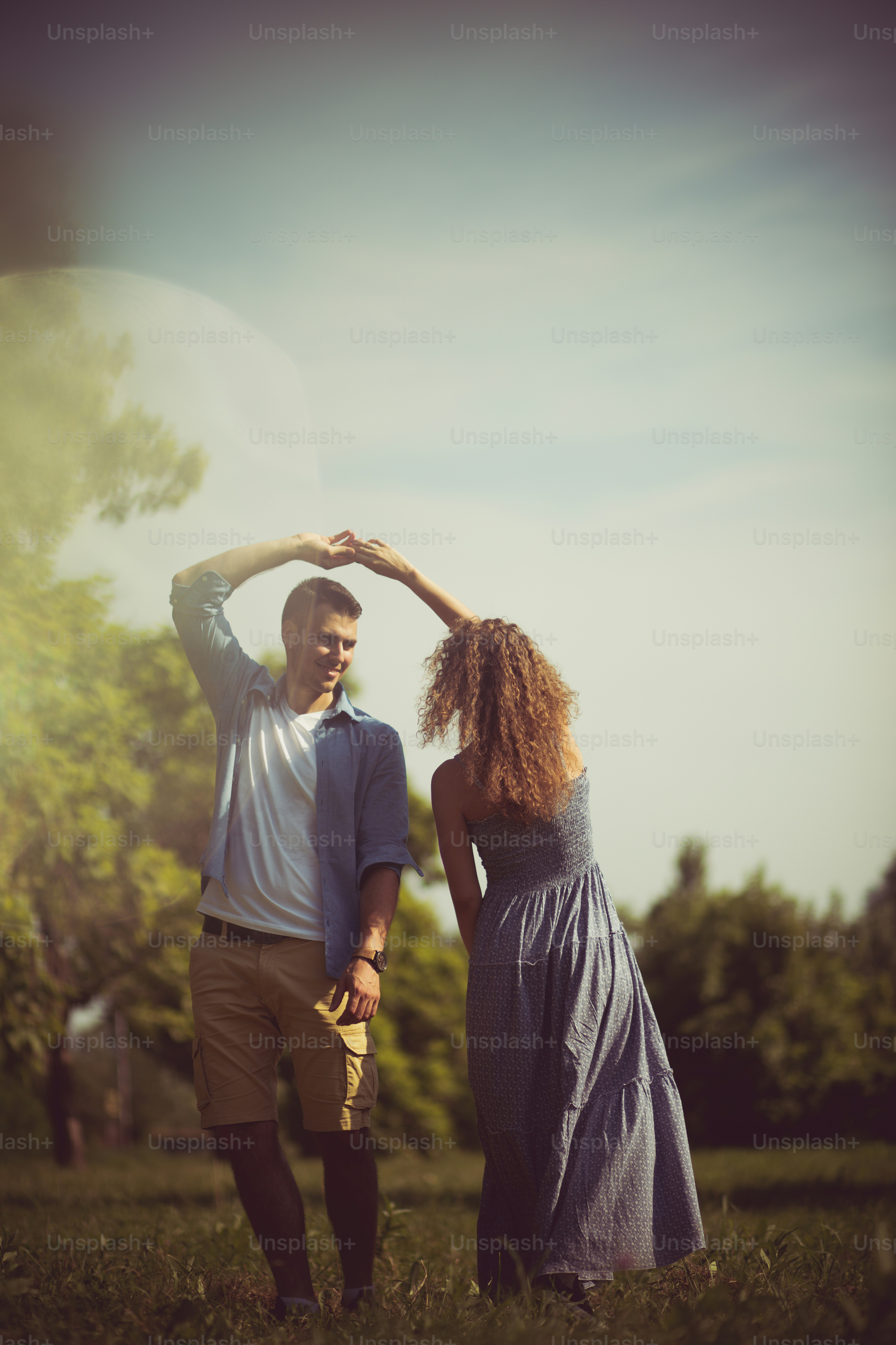 I feel like a princess near you. Happy couple in outdoors.