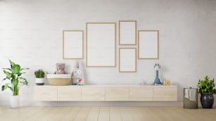 Mock up poster with vintage pastel hipster minimalist on cabinet,3d rendering