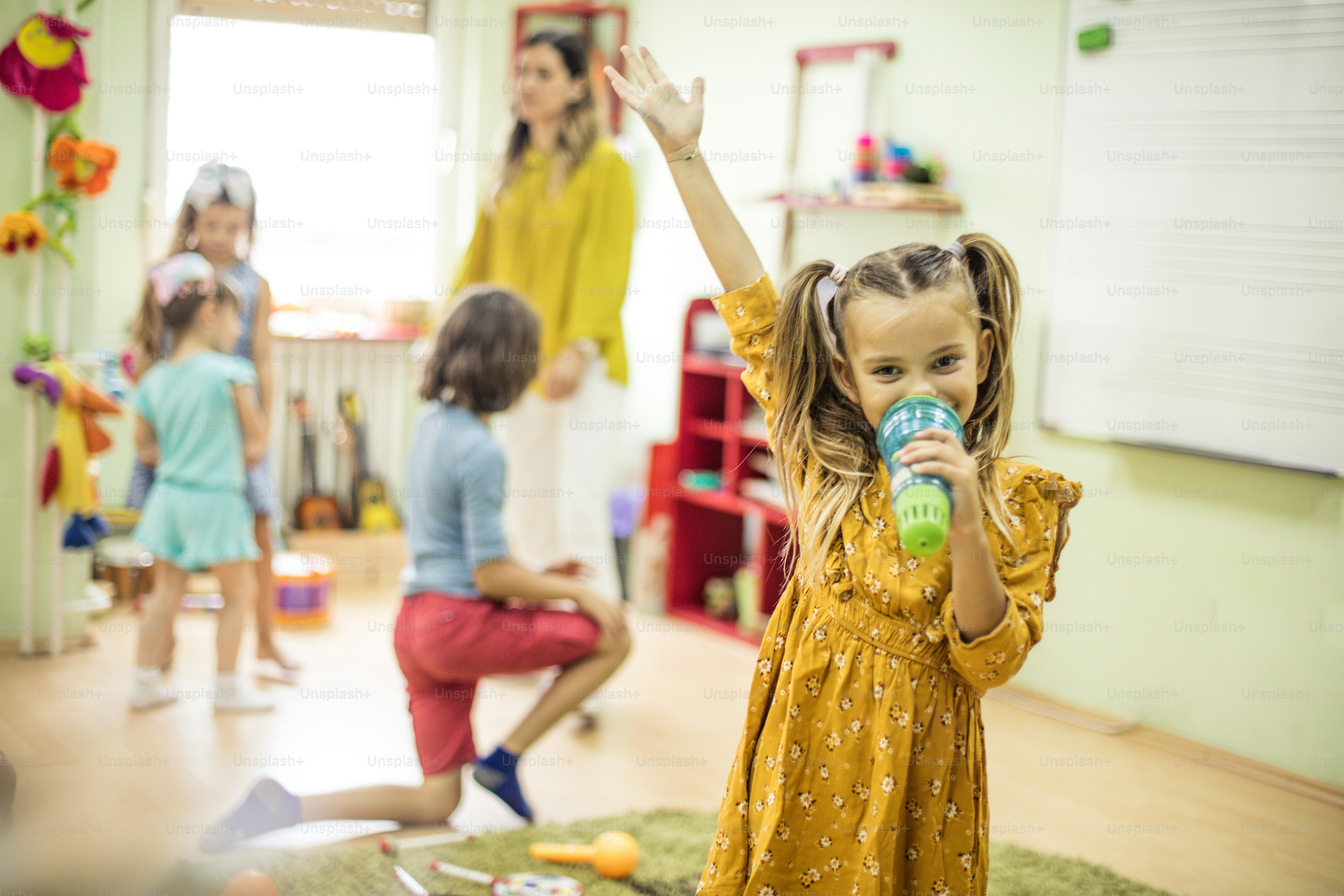 Born to be a star. Child in music school.