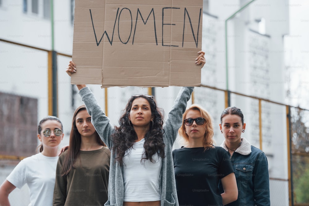 We will be heard. Group of feminist women have protest for their rights outdoors.