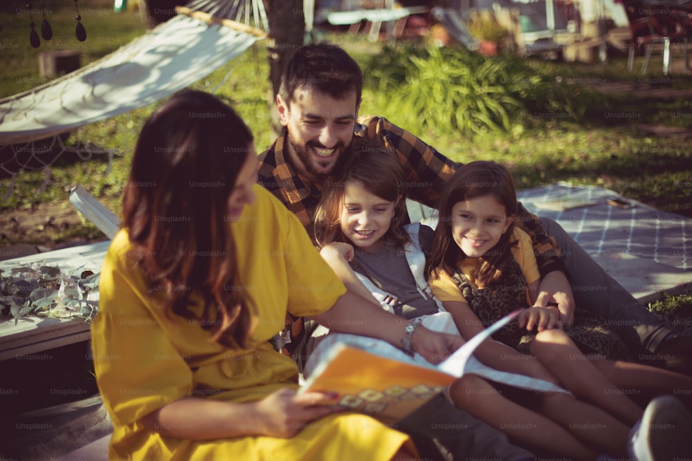 Once upon a time. Family having fun in nature.