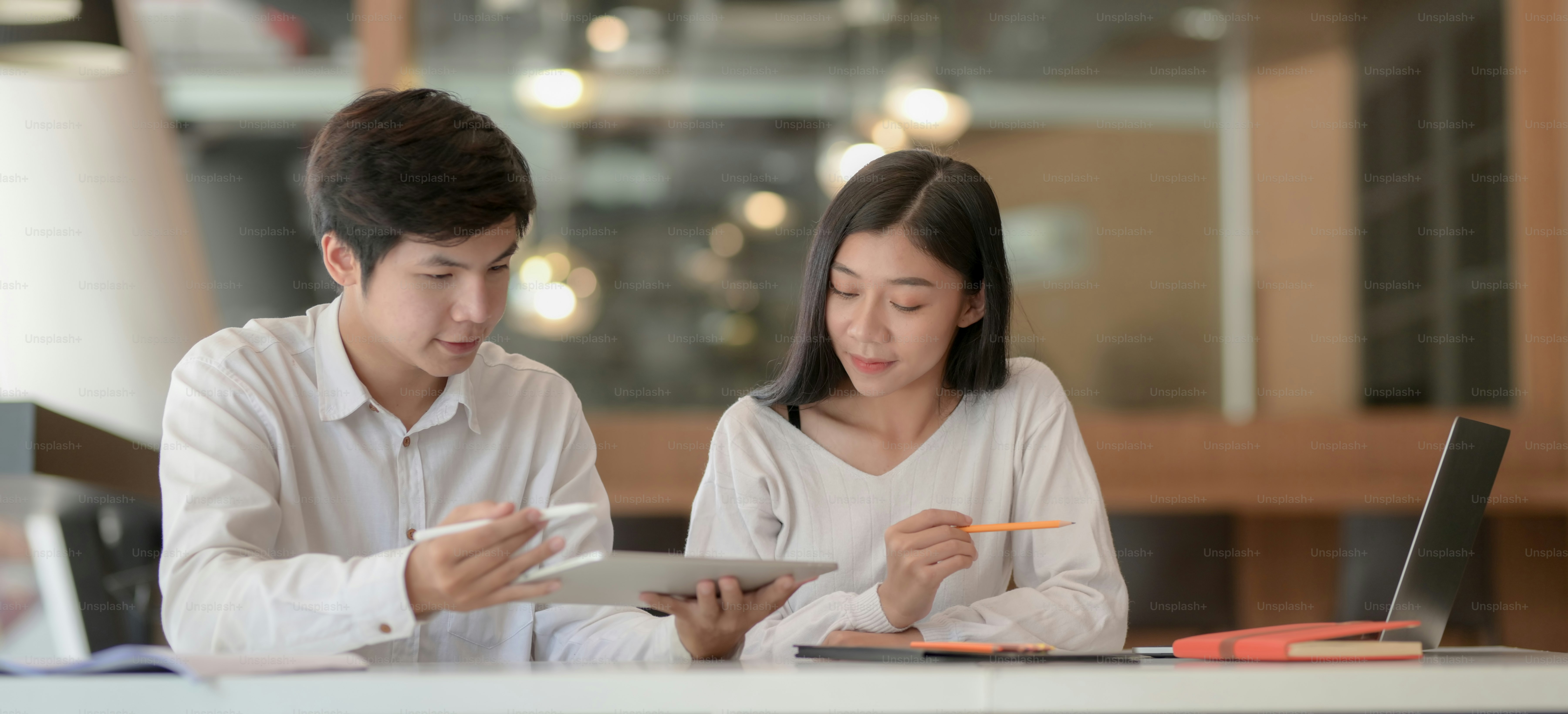 Portrait of two professional business team planing their strategy together in modern office room