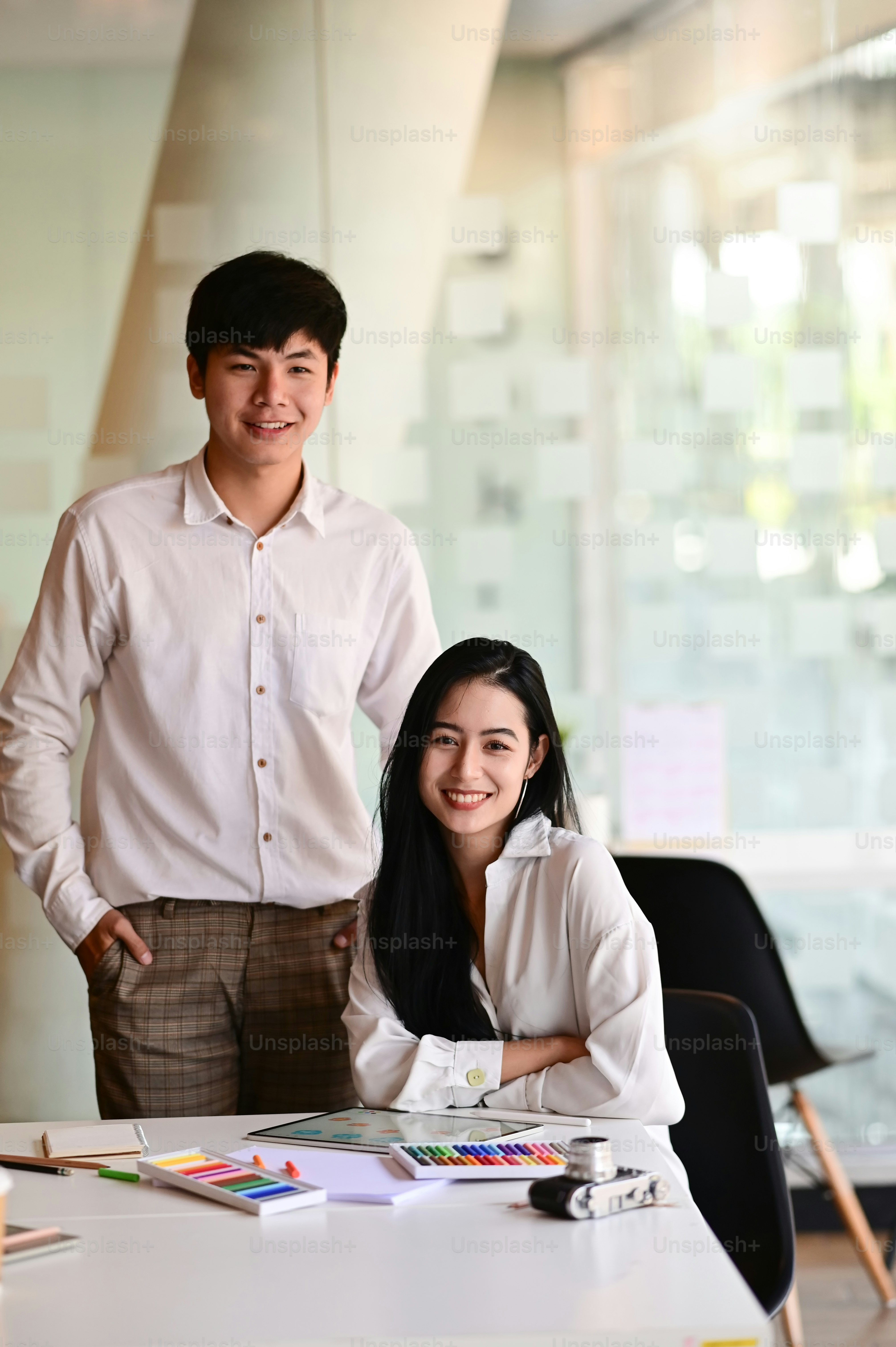 Confidently creative team they stay on modern artist studio workspace.