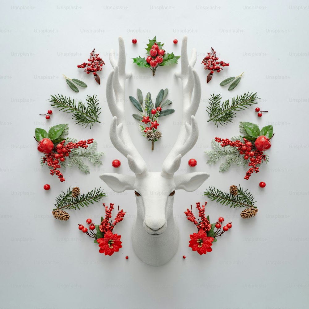 Creative Holiday concept. Reindeer minimal background.