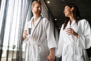 Couple enjoying wellness weekend and spa. Relax concept