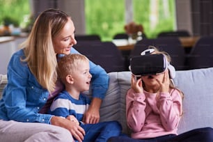 Child using virtual reality simulator