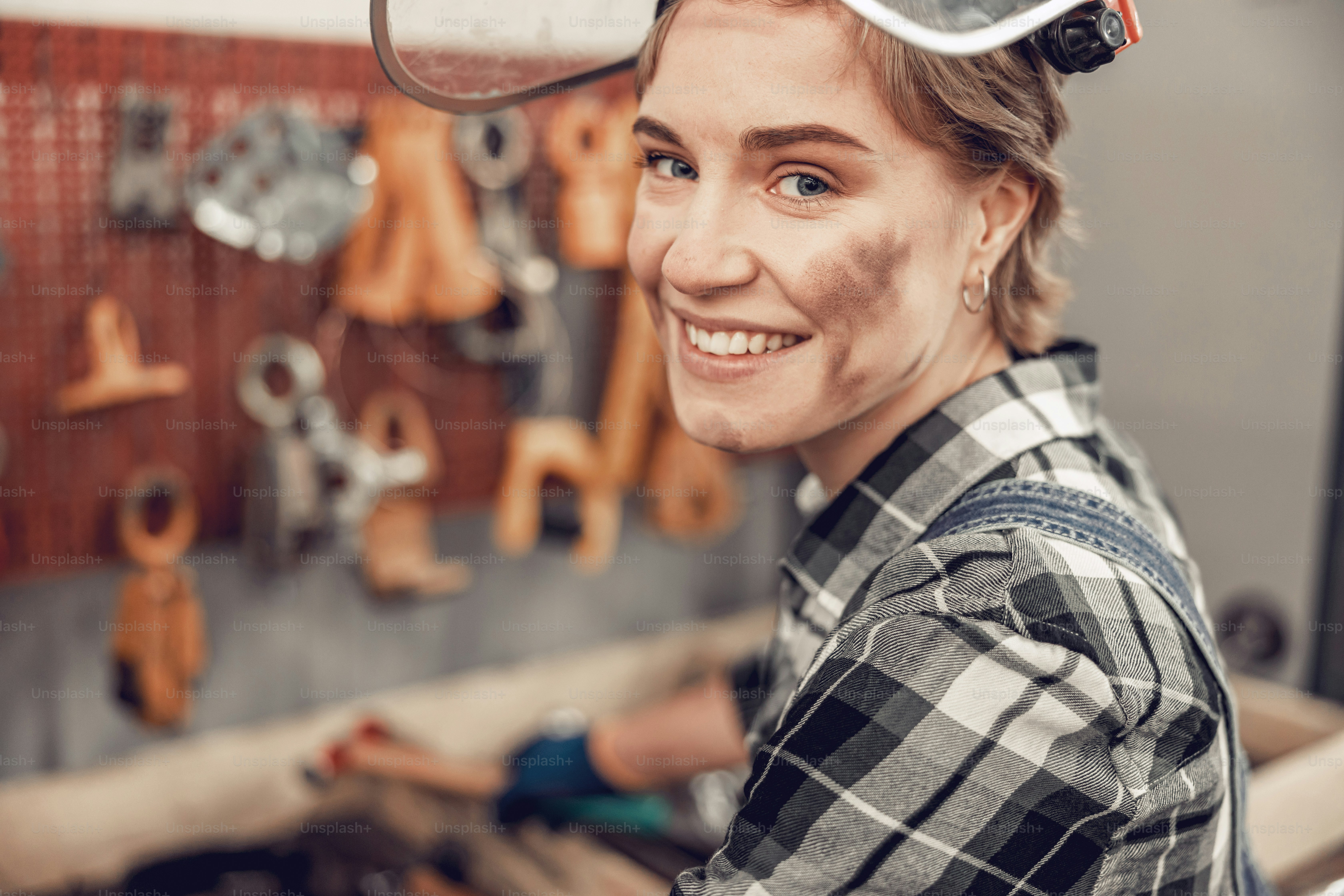 Closeup portrait of a cute lady smiling at the camera