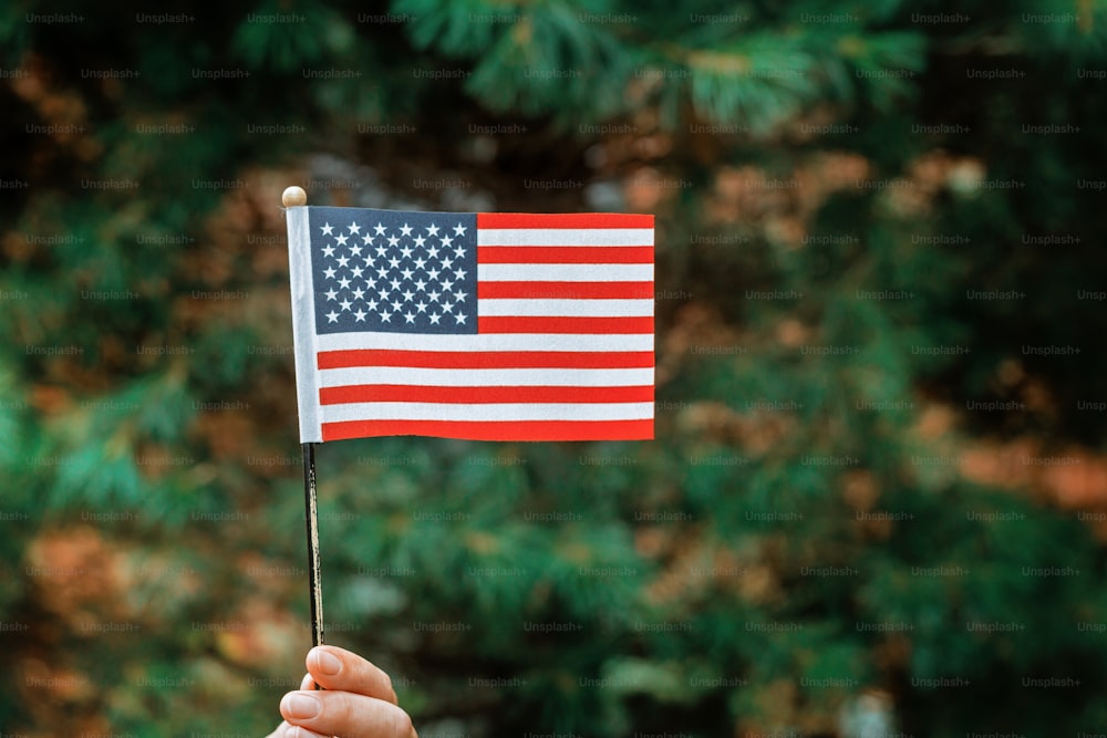 Día de la bandera con la bandera americana en el concepto del día soleado del día de la independencia