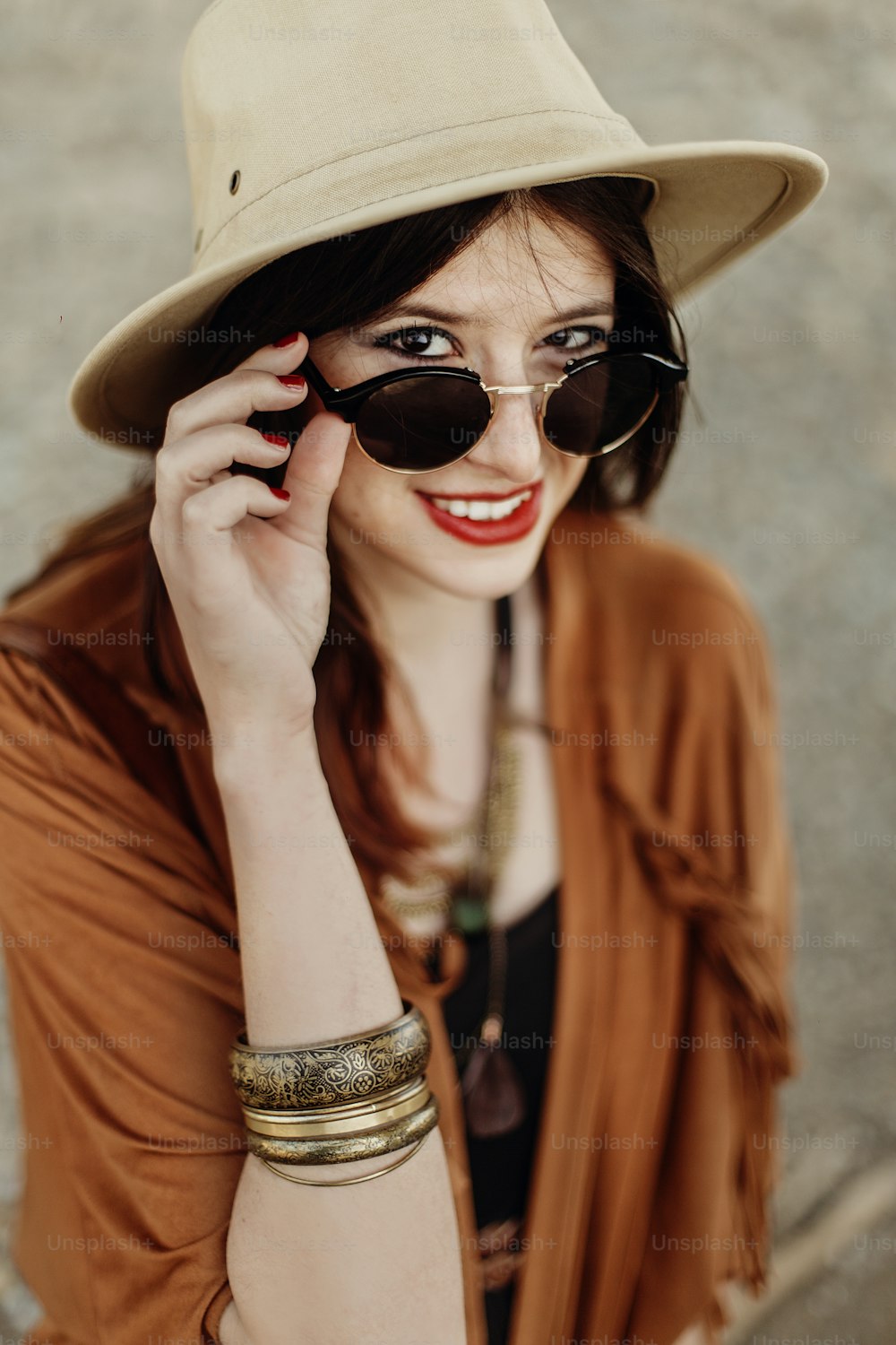 Premium Photo  Hipster beautiful girl with fashion sunglasses in