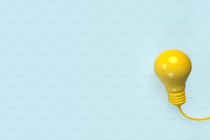 最小限のアイデア、創造性、インスピレーションのコンセプト。青いパステルカラーの背景に目立つ黄色の電球 - 3Dイラスト。