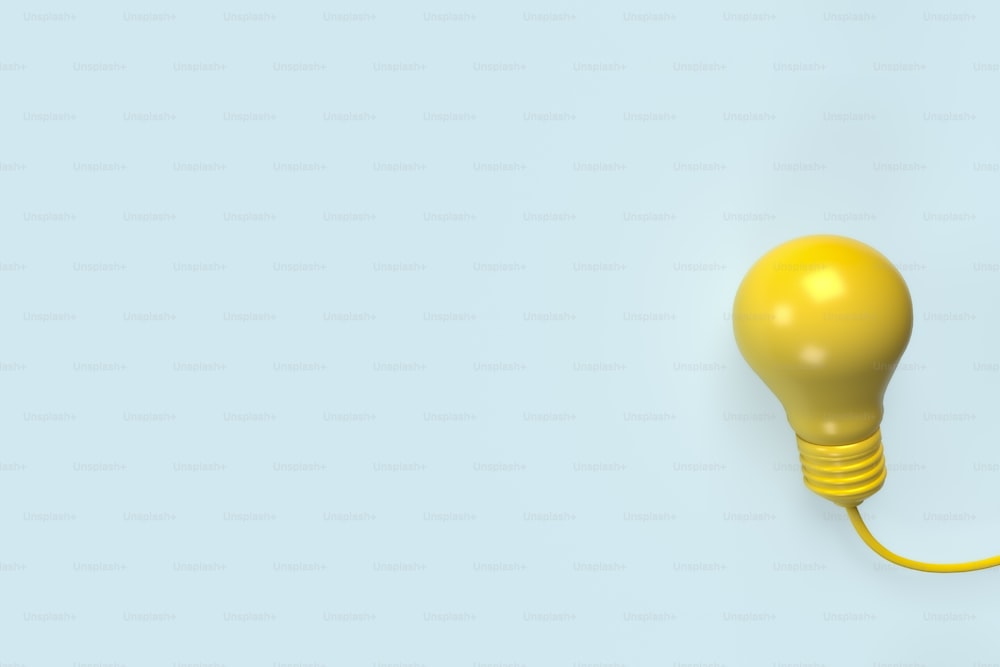 Concepto de inspiración de creatividad de ideas mínimas. Bombilla amarilla sobresaliente sobre fondo pastel azul - ilustración 3d.