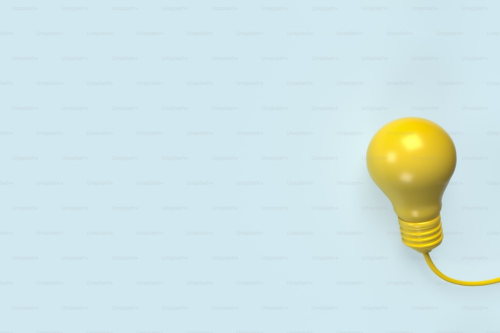 Minimal idea creativity inspiration concept. Yellow bulb outstanding on blue pastel background - 3d illustration.